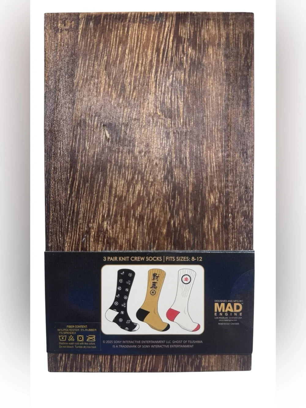 Ghost of Tsushima PlayStation 3-Pack Crew Socks Set with Wooden Collector's Box